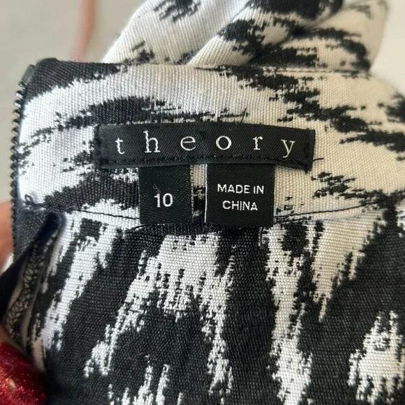 Theory Orinthia Black White Jacquard Print Cap Sleeve Dress Size 10 - Picture 3 of 8